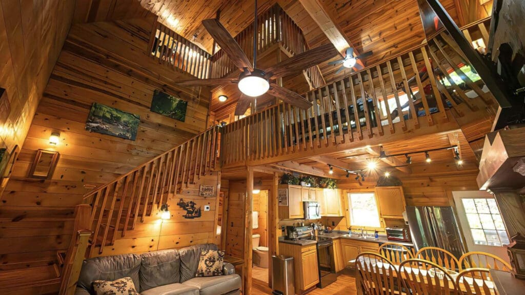 Heaven on a Hilltop | Scenic Cabin Rentals Heaven on a Hilltop Main Living Room, Where You Can See the Upper Two Floors.